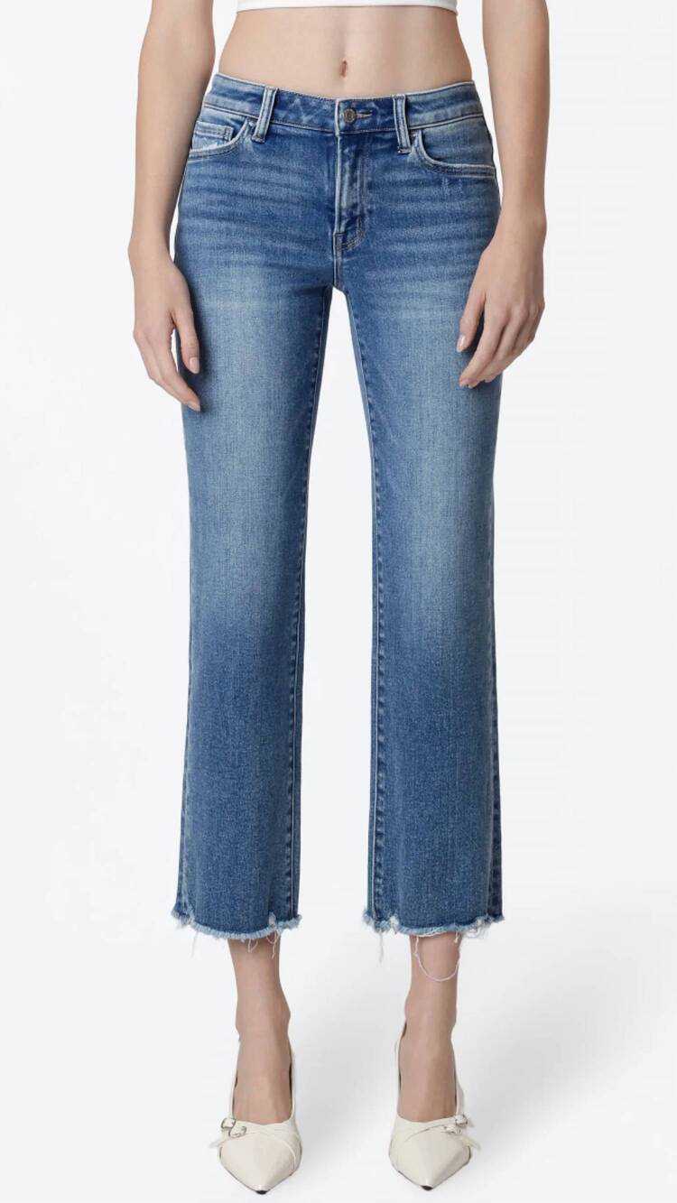 NEW VERVET BY FLYING MONKEY mid rise distressed hem crop straight jeans in mediu